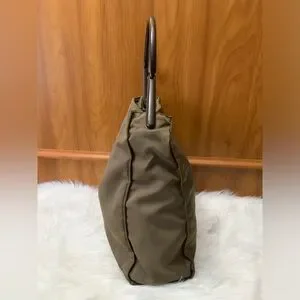 Beautiful PRADA Bamboo Nylon Shoulder Bag in Olive Color